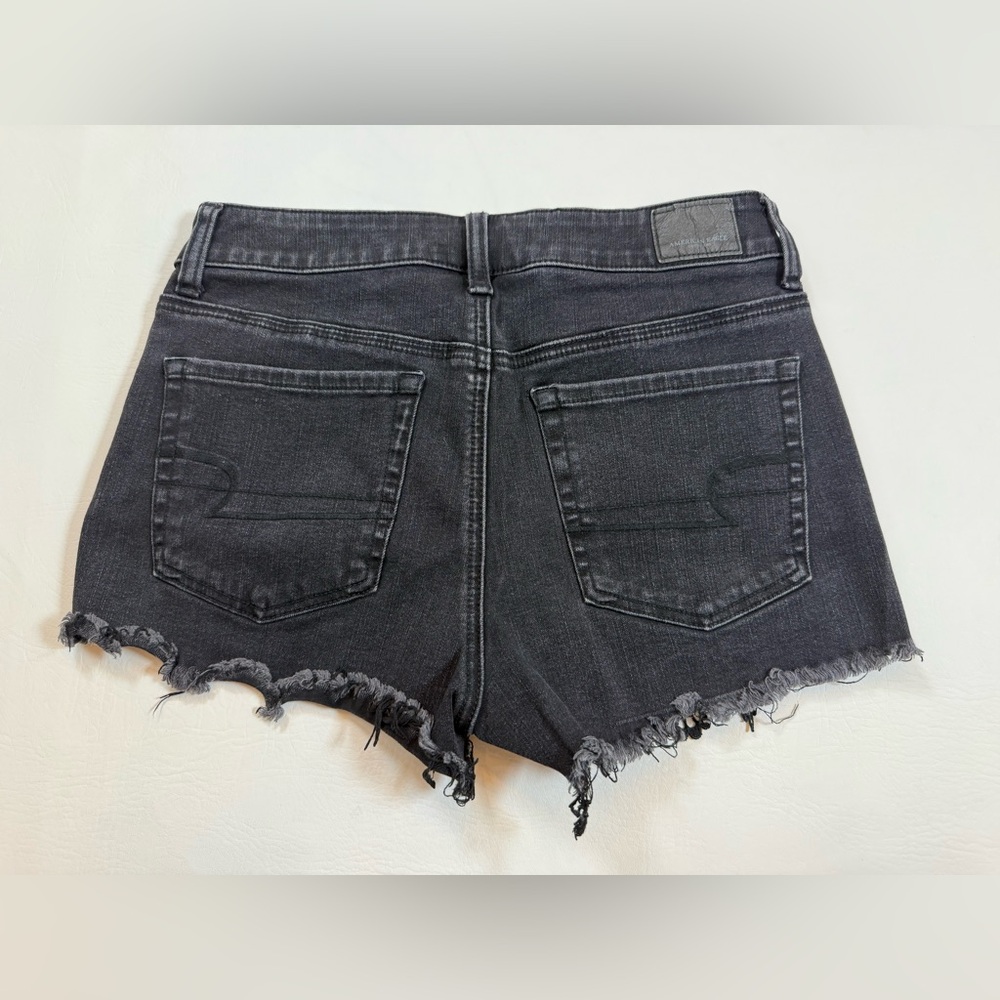 American Eagle Hi Rise Shortie Black Denim Ripped Shorts 6 Super Stretch (bin S) - Picture 8 of 8